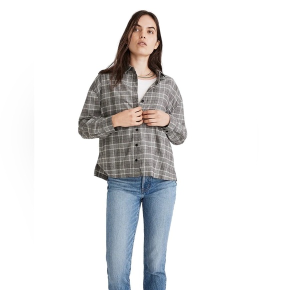 Madewell Plaid Button Down Shirt Size M Preppy Dark Academia Boyfriend Long - Picture 2 of 9